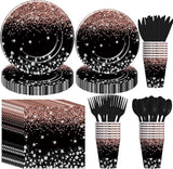 Xigejob Rose Gold And Black Party Decorations Tableware - Glitter