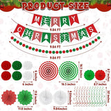 28PCS Christmas Decorations Christmas Banner Paper Fans Set Red