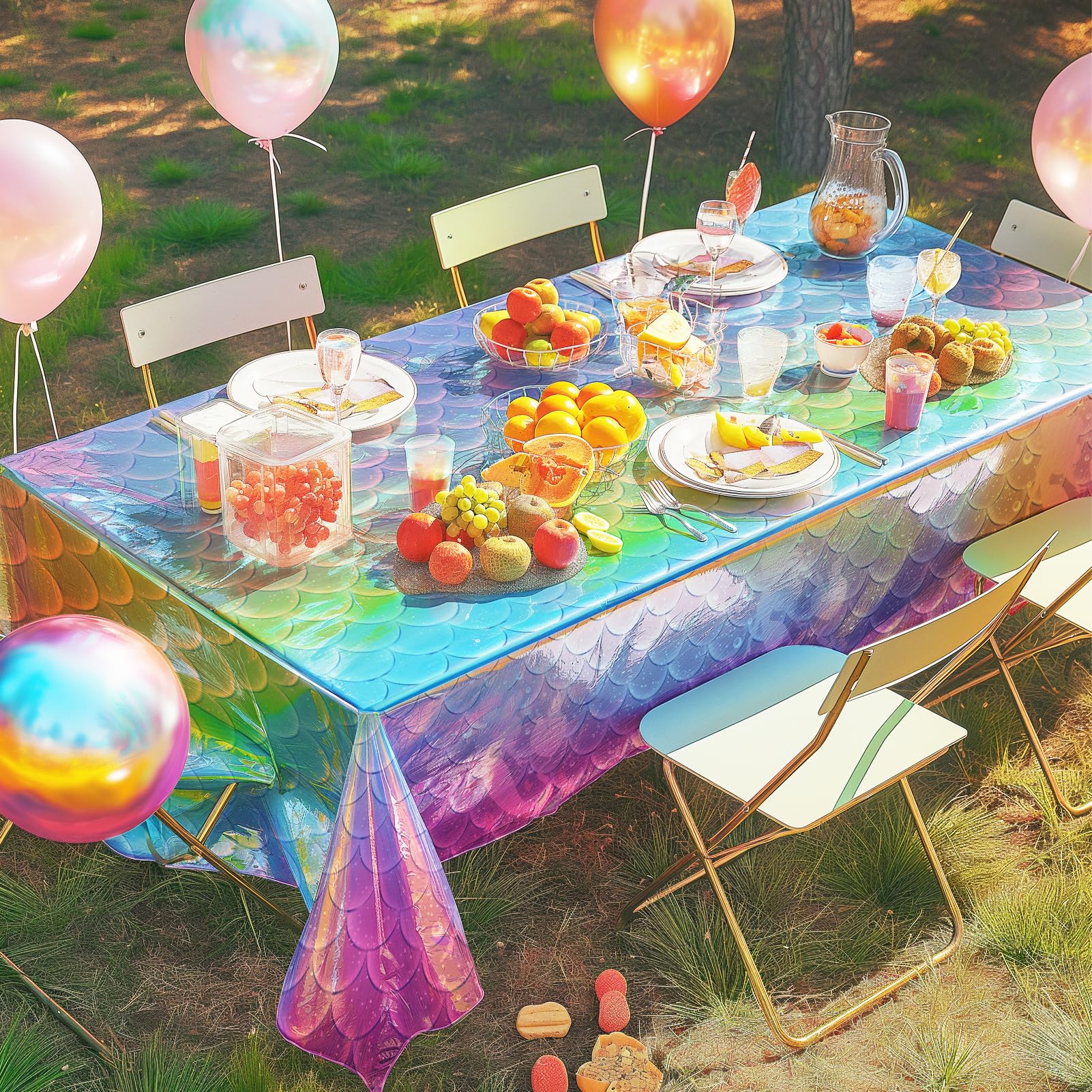 iCrius Mermaid Tablecloth, 6pcs - Disposable Iridescent Tablecloth -