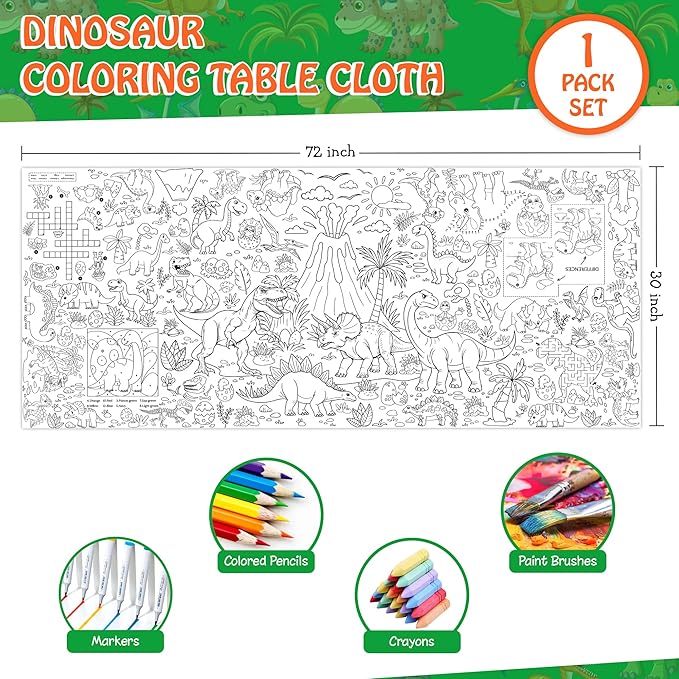 Dinosaur Coloring Tablecloth for Kids Jumbo 30x72 Inch Poster with