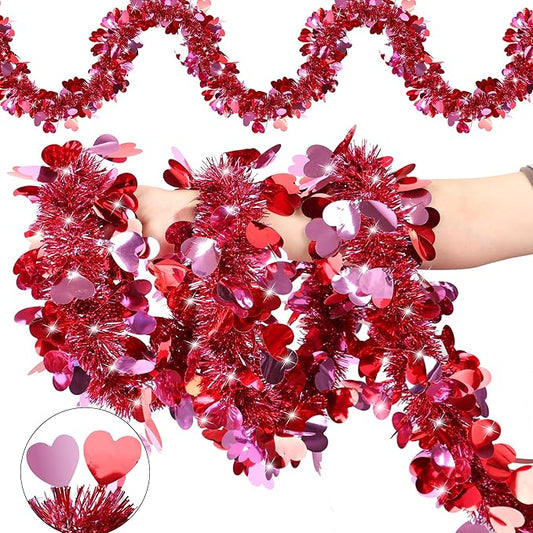 50 Feet Valentines Day Garland Decor Red Pink Heart Tinsel Garland