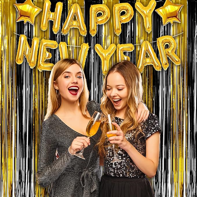 Black and Gold Party Streamers Decoration GREATRIL Foil Fringe