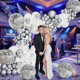 KatchOn, Silver Disco Ball Balloons - Huge 22 Inch, Pack of 6 | 4D