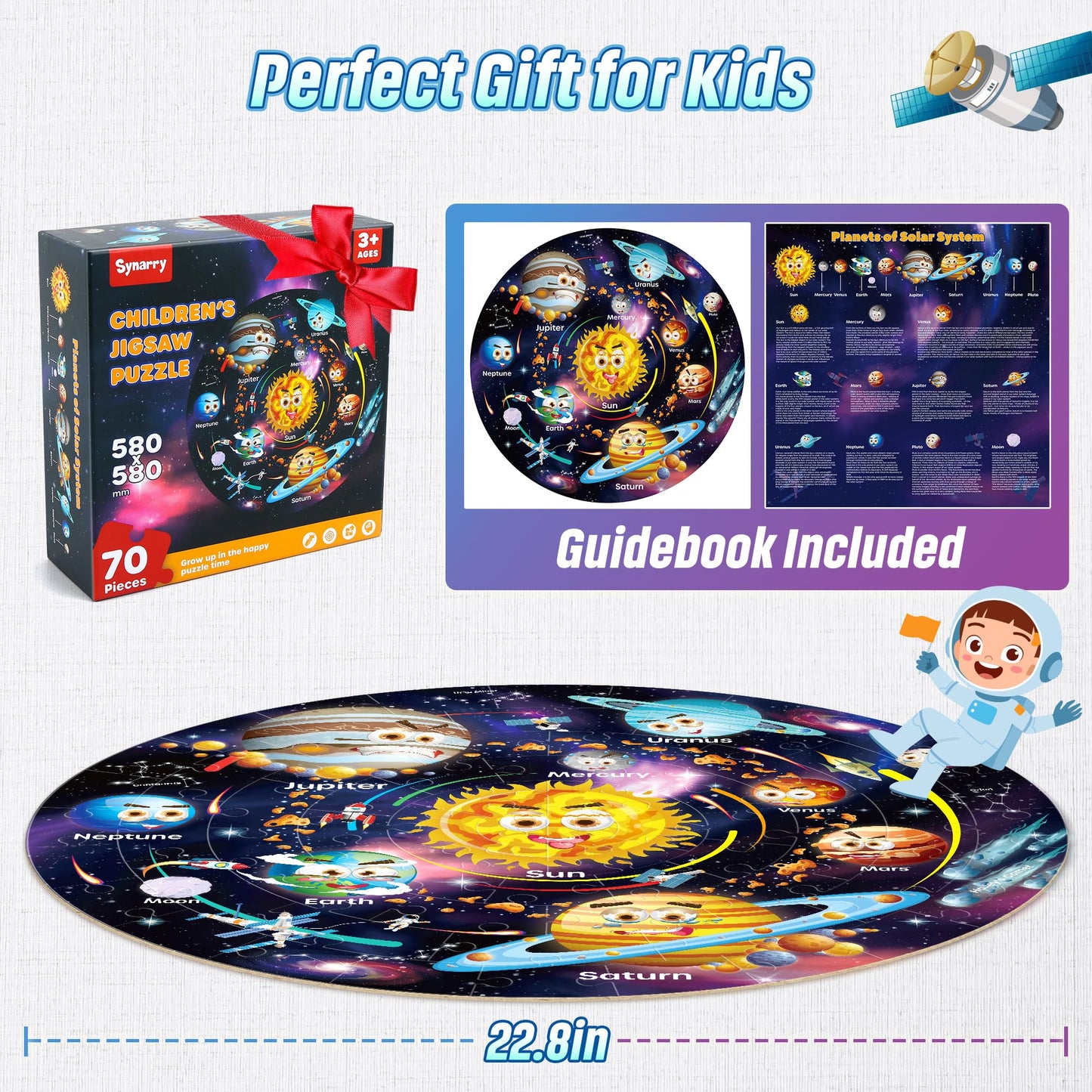 SYNARRY Solar System Floor Puzzles for Kids Ages 4-8, Large 70 Piece