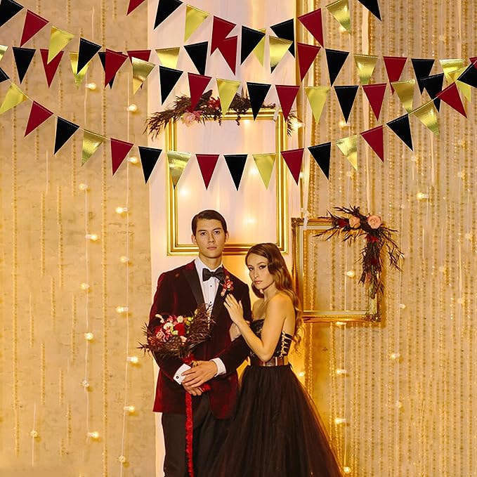 30 Ft Red Black and Gold Party Decorations Hanging Paper Triangle