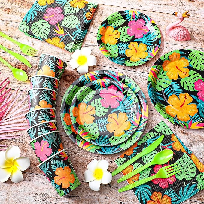 168 Pcs Tropical Nights Hawaiian Aloha Party Supplies 7 Inch 9 Inch