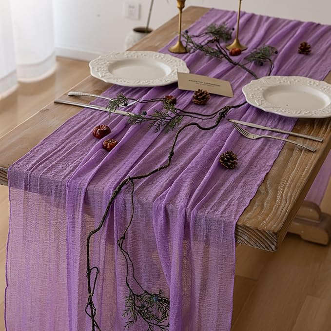 Keketoarrange 3pcs Spring Table Runner Lavender Gauze Rustic Boho