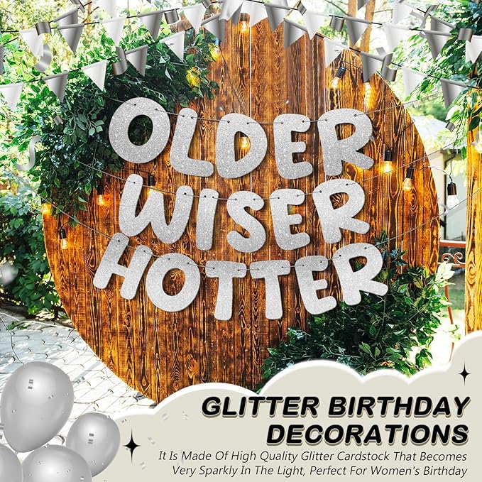 Fulmoon Set of 3 Pre Strung Older Wiser Hotter Glitter Banner Funny #2