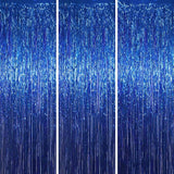 Voircoloria 3 Pack 3.3x8.2 Feet Blue Foil Fringe Backdrop Curtains,