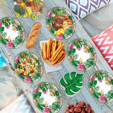 50PCS Hawaiian Luau Party Oval Paper Plates Green Leaf Shape Napkins