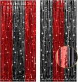 PIGETALE, 2 Pack 3.2x8.2 Feet Black and Red Foil Fringe Curtains