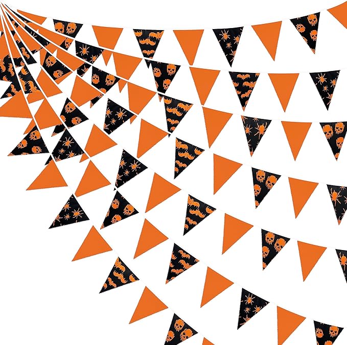 32Ft Orange Black Halloween Party Decorations Spider Skull Bats