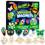 JOYIN 12 Glow in The Dark Wooden Magnets for Kids, Paint Your Own Arts