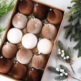 Brown Velvet Christmas Tree Ornaments - 15pcs Shatterproof Christmas