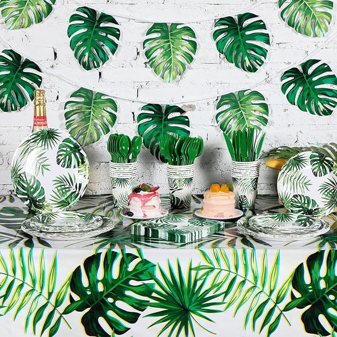 171 Pcs Hawaiian Luau Party Supplies Tropical Palm Leaves Tableware