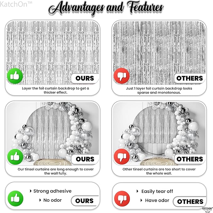 KatchOn, XtraLarge Silver Foil Fringe Curtain - 3.2x8 ft Pack of 2,