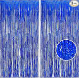 BRAVESHINE Blue Tinsel Foil Fringe Curtains - 2Pcs 3.2x8.2 ft