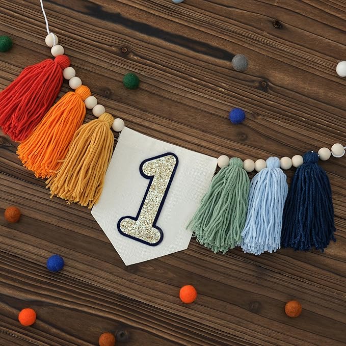 Handmade Rainbow 1st Birthday HighChair Banner Colorful Party