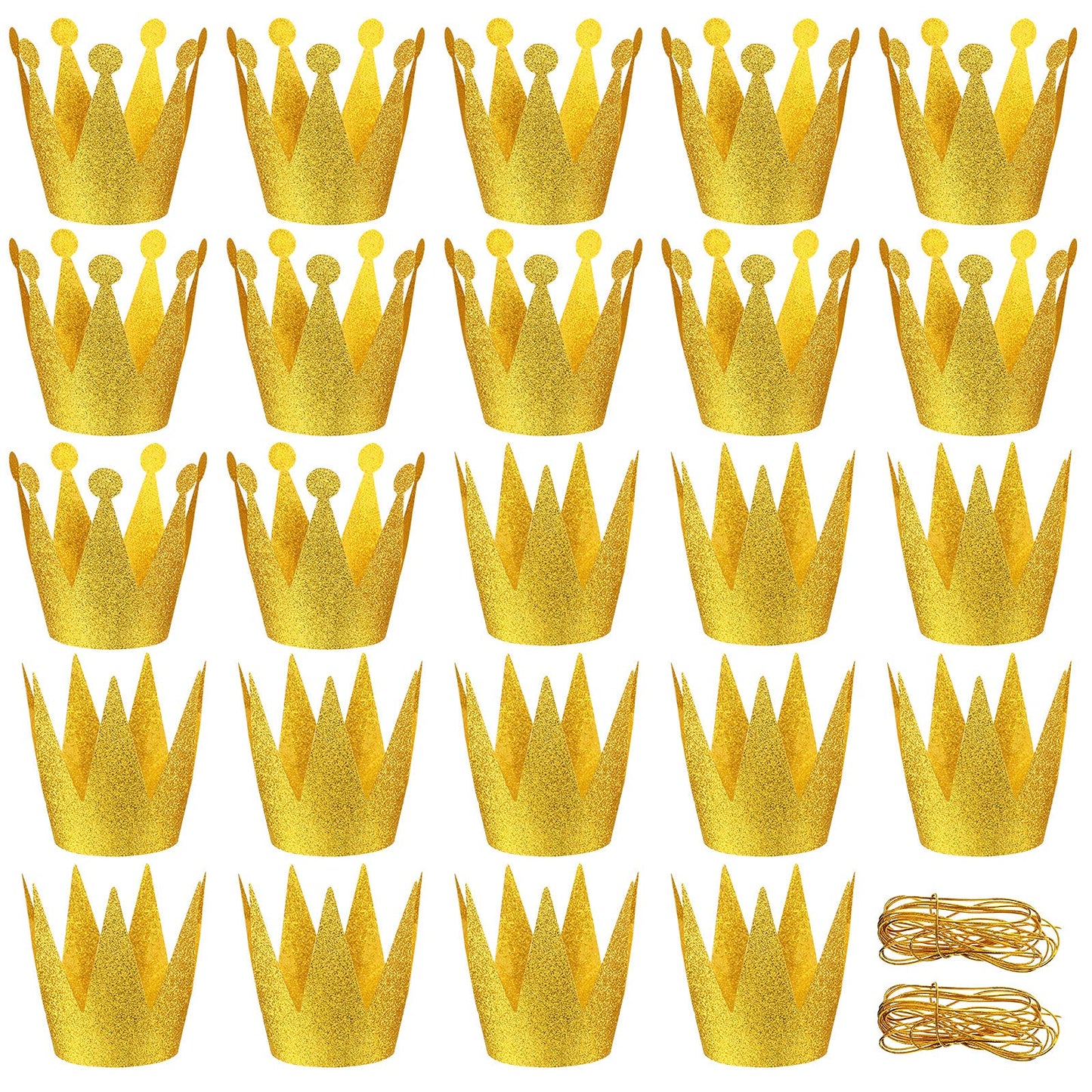 Gersoniel 24 Pieces Gold Crown Hats Mini Paper Glitter Crowns with