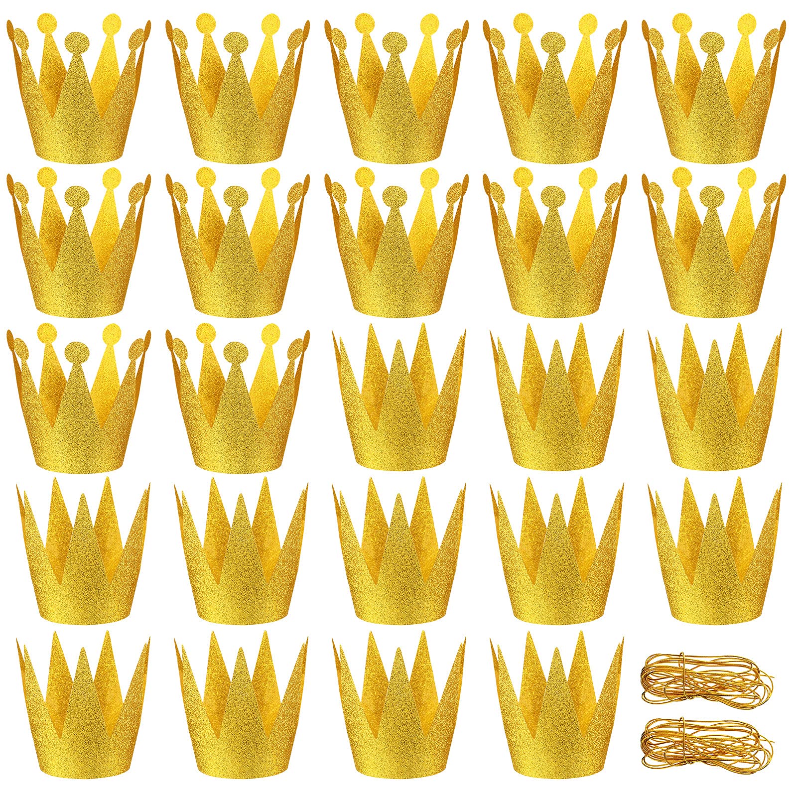 Gersoniel 24 Pieces Gold Crown Hats Mini Paper Glitter Crowns with
