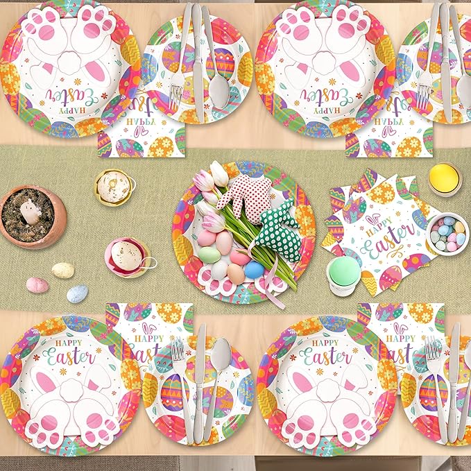 Happy Easter Plates and Napkins, 72PCS Colorful Easter Party
