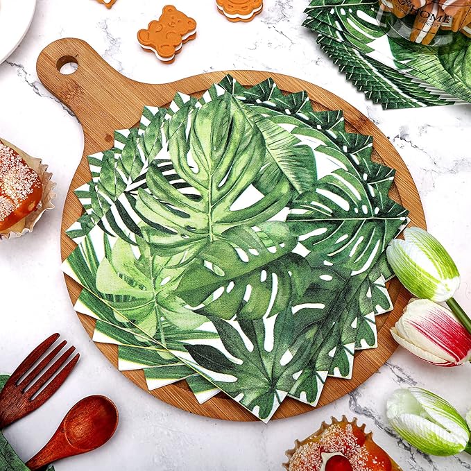 100 Pcs Tropical Palm Leaf Napkins Disposable Hawaiian Luau Aloha