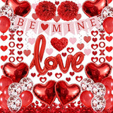 67Pcs Red Valentine's Day Decoration Set BE MINE Banner Foil Love