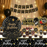Black and Gold Birthday Decorations Party Supplies Kit with