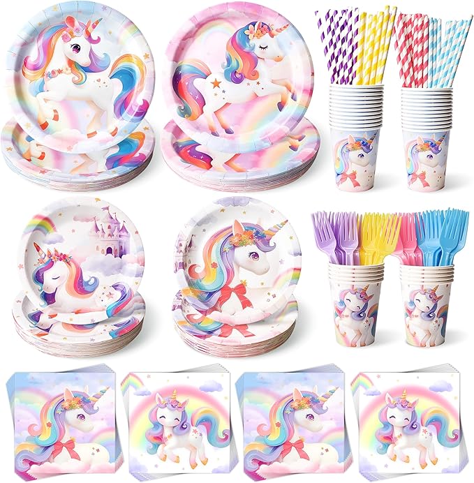 300 Pcs Unicorn Plates and Napkins Tableware Set Plates Napkins Cups