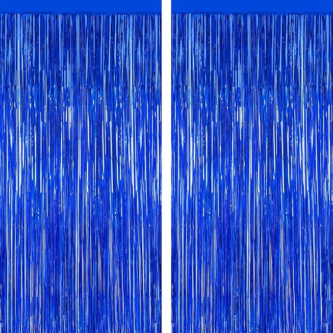 2 PCS Tinsel Backdrop, 3.28 FT x 7.05 FT Dark Blue Backdrop Curtains,