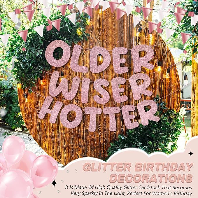 Fulmoon Set of 3 Pre Strung Older Wiser Hotter Glitter Banner Funny #1