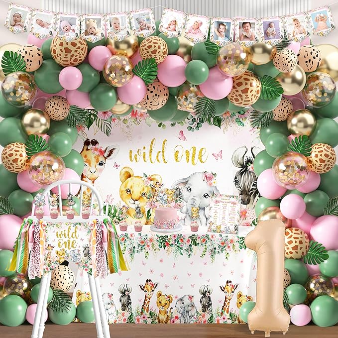 Wild One Birthday Decorations for Girls 114 Pcs Safari Jungle Theme