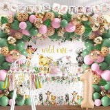 Wild One Birthday Decorations for Girls 114 Pcs Safari Jungle Theme