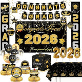 Graduation Decorations 2026 Black and Gold Party Supplies