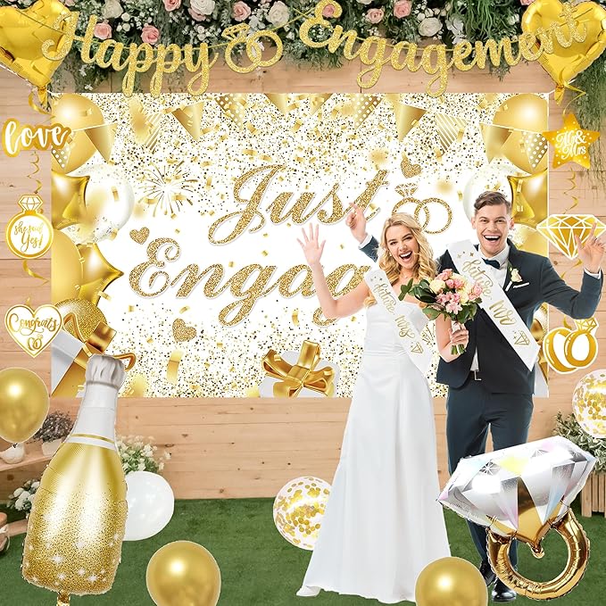 Gold Engagement Party Decorations for Couple Just Engaged Backdrop