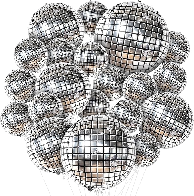 KatchOn, Silver Disco Ball Balloons - 32 Inch, Pack of 20 | Shiny