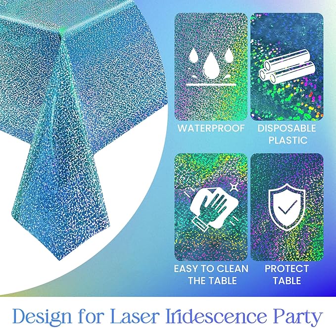3pcs Blue Holographic Laser Tablecloths 40" x 108" Plastic Table