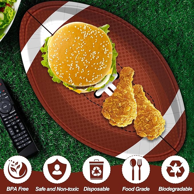 50 PCS Football Plates Football Party Plates Football Shaped
