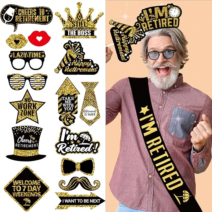 Happy Retirement Party Decorations supplies 80pack black gold party