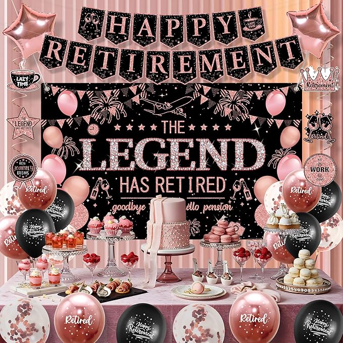 Retirement Party Decorations Women Black and Pink Happy Retirement