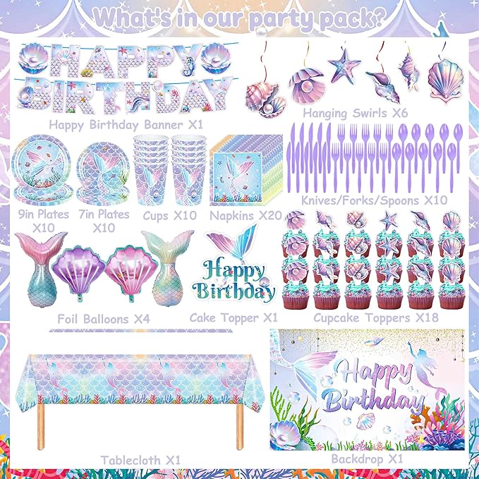 Mermaid Birthday Decorations 213Pcs Mermaid Party Supplies Include