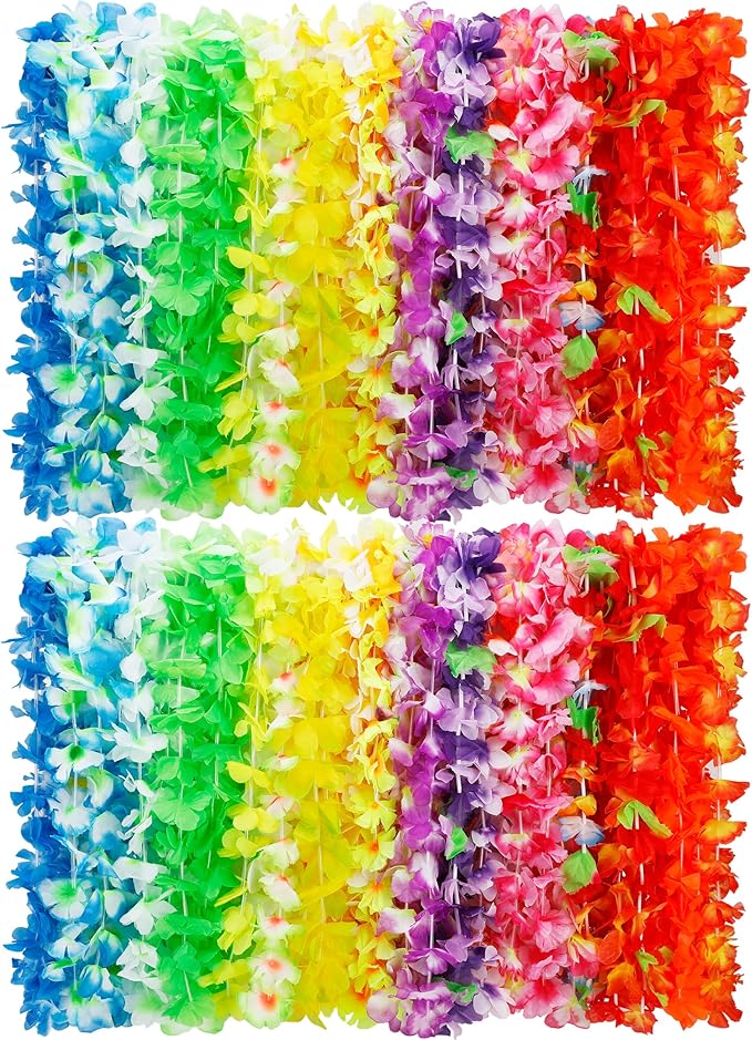 100pcs Luau Party Decorations, Silk Hawaiian Leis Tropical Flower