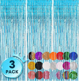 Voircoloria 3 Pack 3.3x8.2 Feet Light Blue Foil Fringe Backdrop