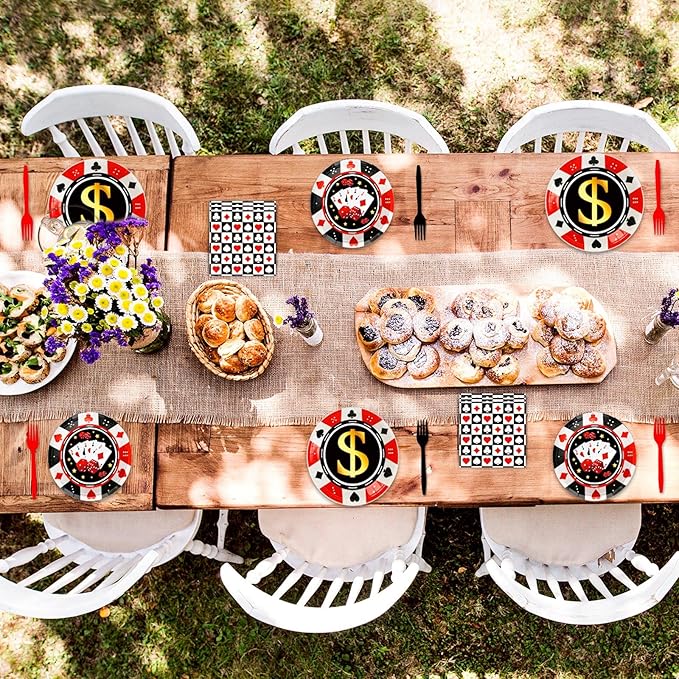 96 Pcs Casino Party Supplies Paper Plates Napkins Las Vegas Party