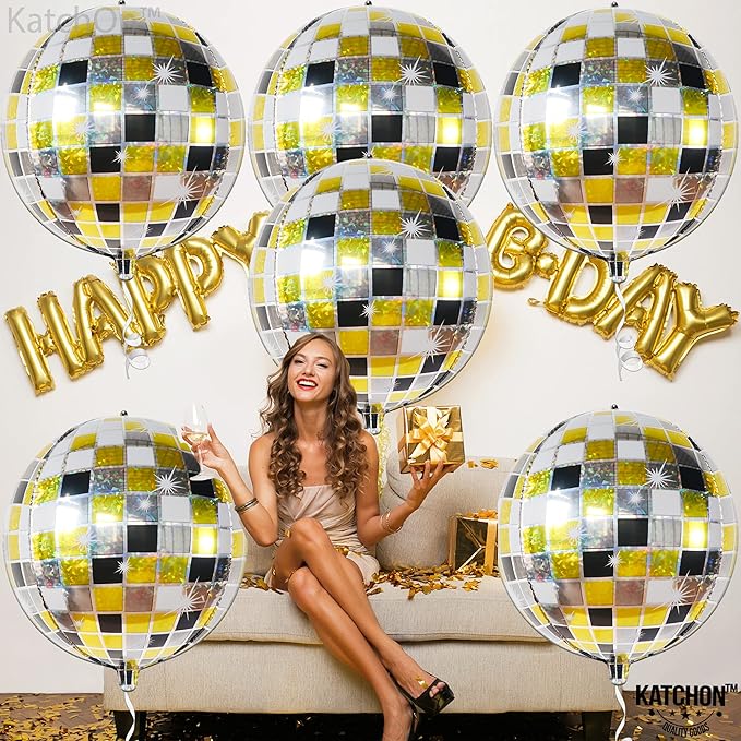 KatchOn, Multicolor Disco Ball Balloons - 22 Inch, Pack of 6 | 4D
