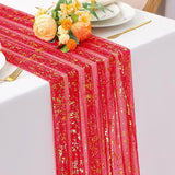 Snowkingdom Red Gold Table Runner Gauze 10FT Sparkly Sequin Glitter
