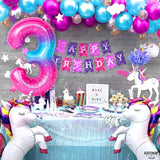 KatchOn, Rainbow 40 Inch 3 Balloon - Pink Blue | 3rd Birthday