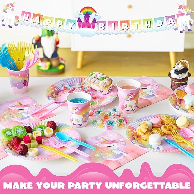 145 Pcs Unicorn Birthday Party Supplies with Unicorn Banner for