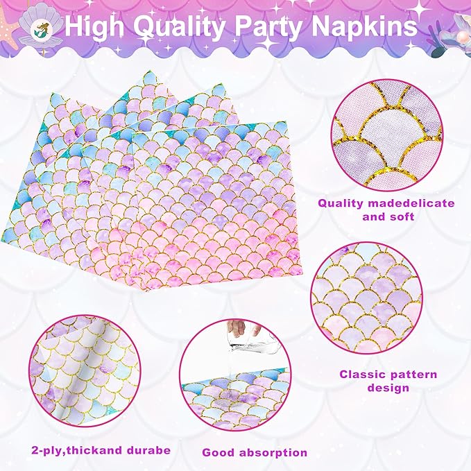 120 Pieces Mermaid Scale Birthday Party Tableware Set Includes