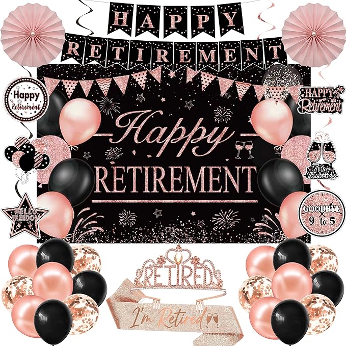 Retirement Party Decorations for Women Rose Gold Retirement Crown